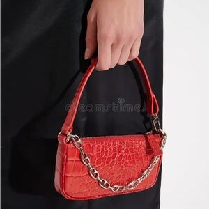 By far Mini Rachel Croc Embossed Leather Top Handle Bag